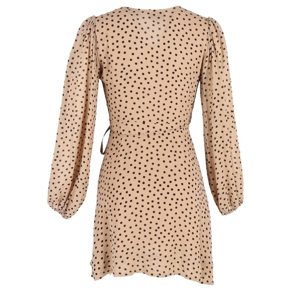 Ganni Brown Nude Polka Dot Wrap Mini Dress size 42 L 10 12 Work Date Night Party - Picture 6 of 13